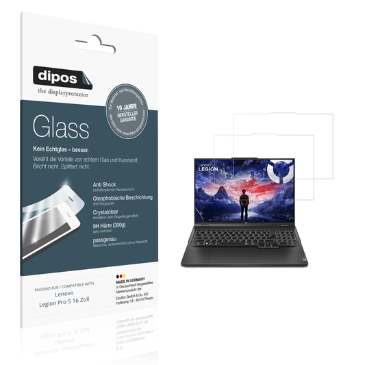 Klare Displayschutzfolie von dipos passend für Lenovo Legion Pro 5 16 Zoll, 9H kratzfest und blasenfrei montiert