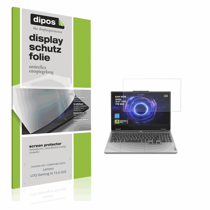 Matte Displayschutzfolie von dipos passend für Lenovo LOQ Gaming AI 15.6 Zoll, präziser Zuschnitt und blasenfrei montiert