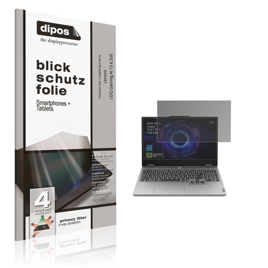 Blickschutzfolie von dipos passend für Lenovo LOQ Gaming AI 15.6 Zoll, präziser Zuschnitt und blasenfrei montiert