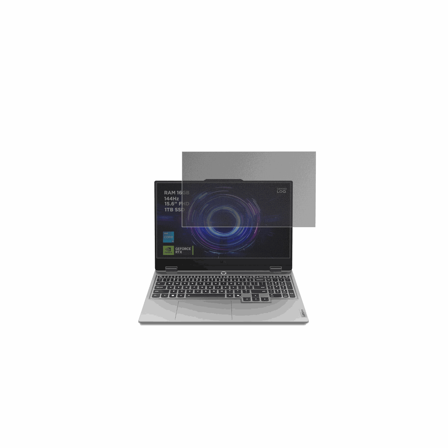 LenovoLOQ Gaming AI 15.6 Zoll mit aufgebrachtem dipos Displayschutz, der seitliche Einblicke blockiert
