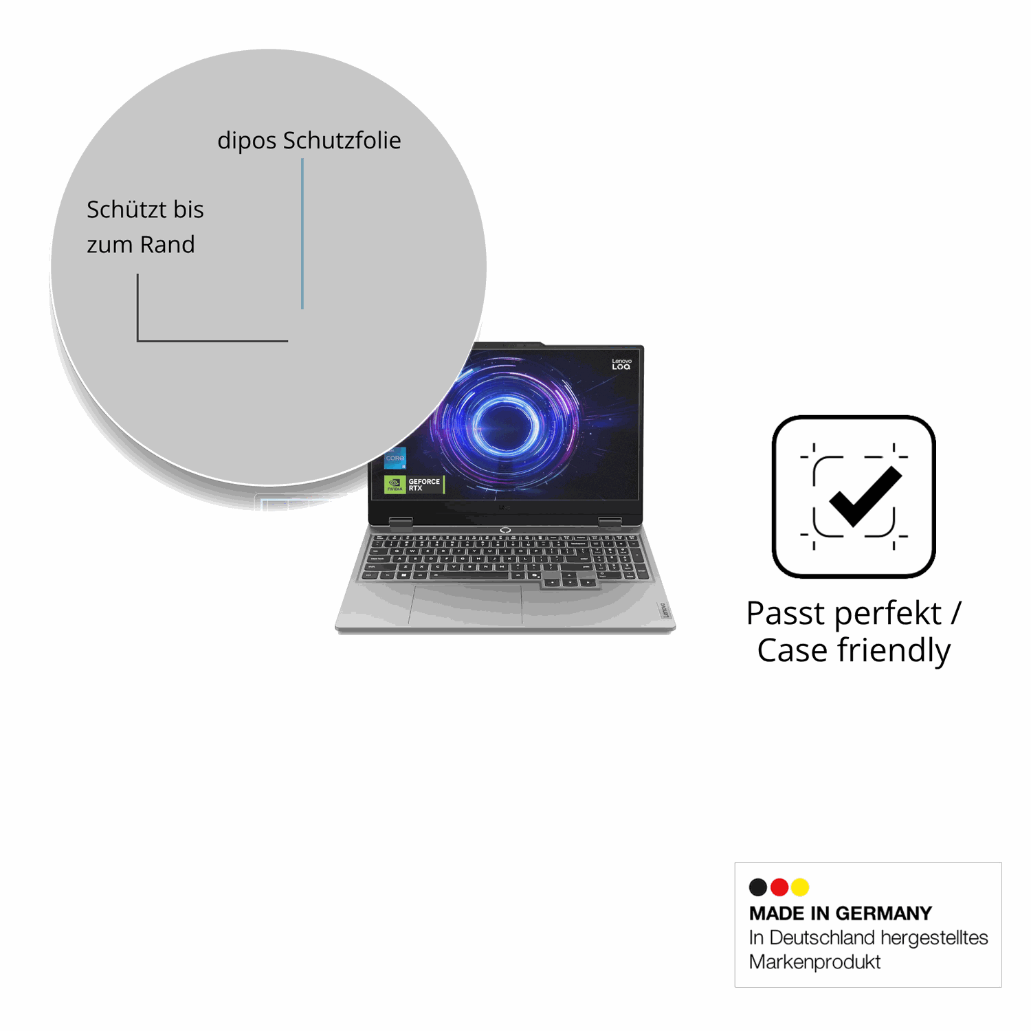 Schutzglasfolie mit optimaler Passform, zur Verwendung mit Hüllen geeignet