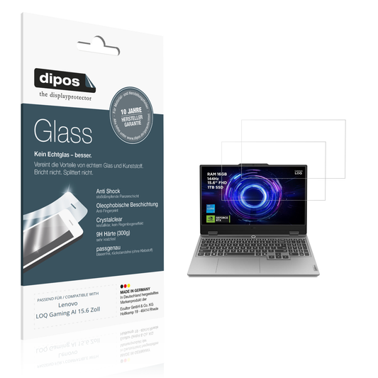Klare Displayschutzfolie von dipos passend für Lenovo LOQ Gaming AI 15.6 Zoll, 9H kratzfest und blasenfrei montiert