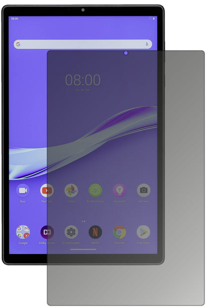 LenovoM10 Plus mit aufgebrachtem dipos Displayschutz, der seitliche Einblicke blockiert