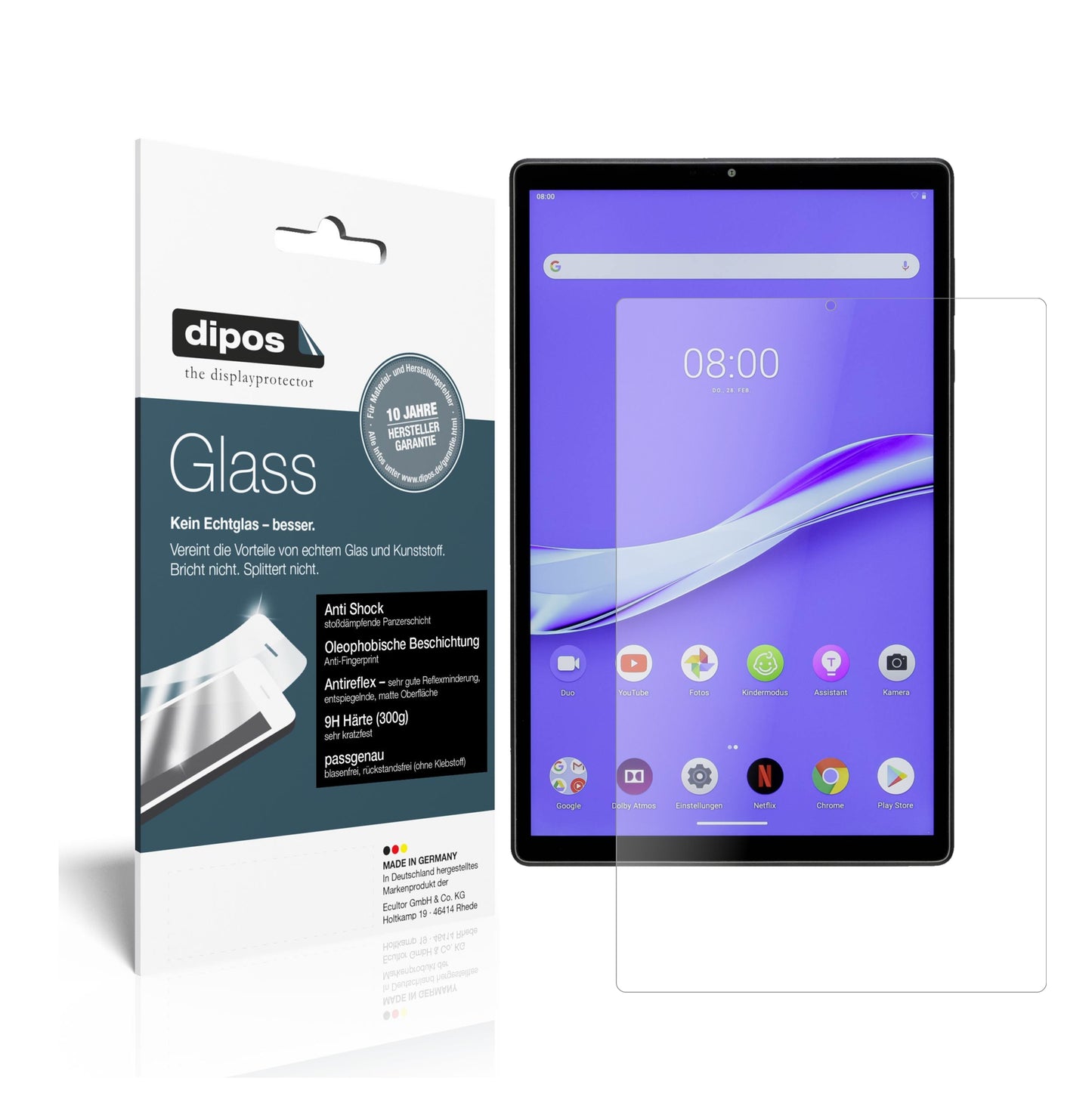 Matte Displayschutzfolie von dipos passend für Lenovo M10 Plus, 9H kratzfest und blasenfrei montiert