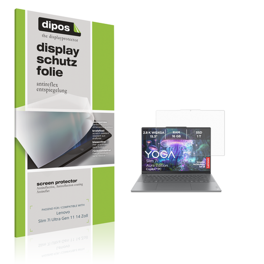 Matte Displayschutzfolie von dipos passend für Lenovo Slim 7i Ultra Gen 11 14 Zoll, präziser Zuschnitt und blasenfrei montiert