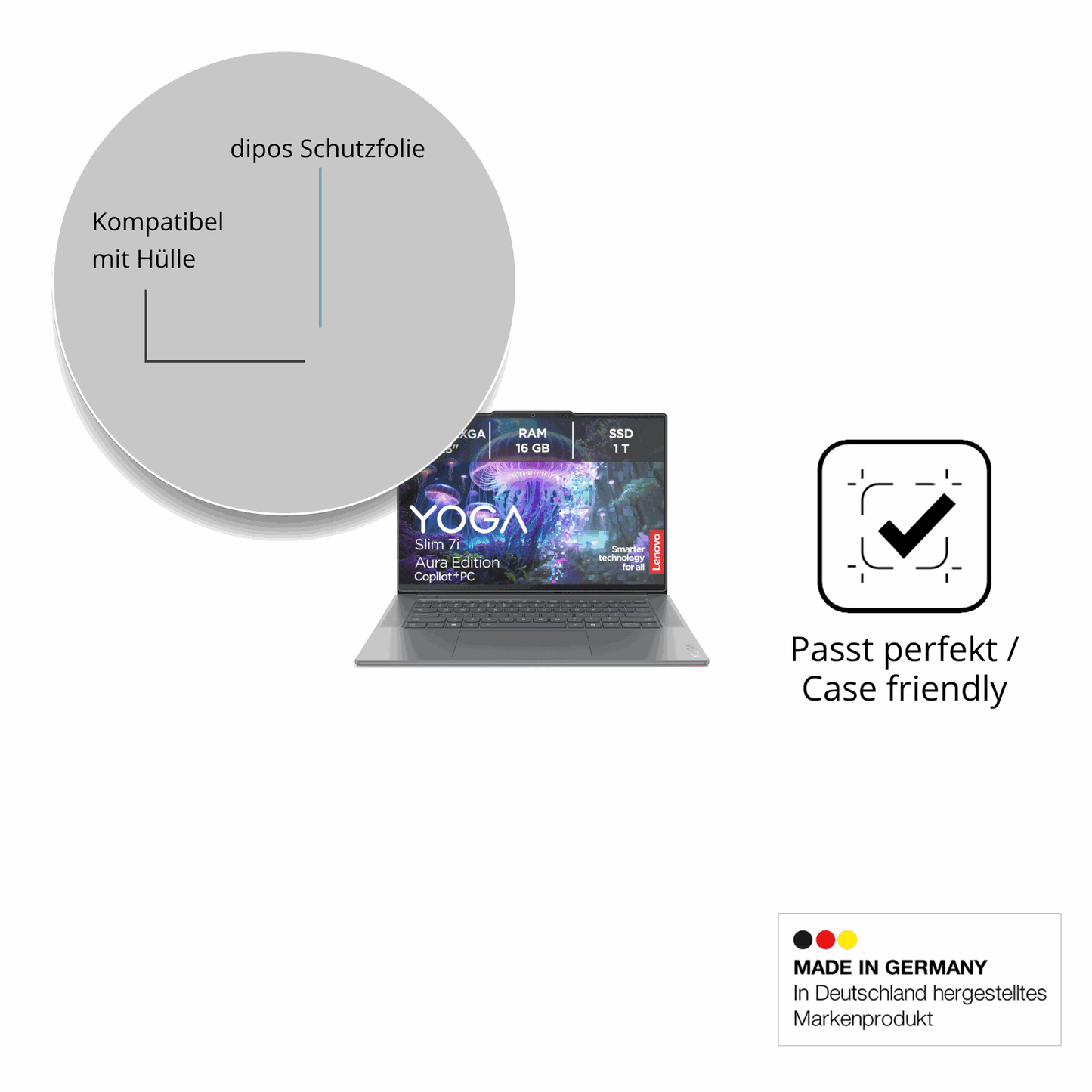 Schutzfolie mit optimaler Passform, zur Verwendung mit Hüllen geeignet