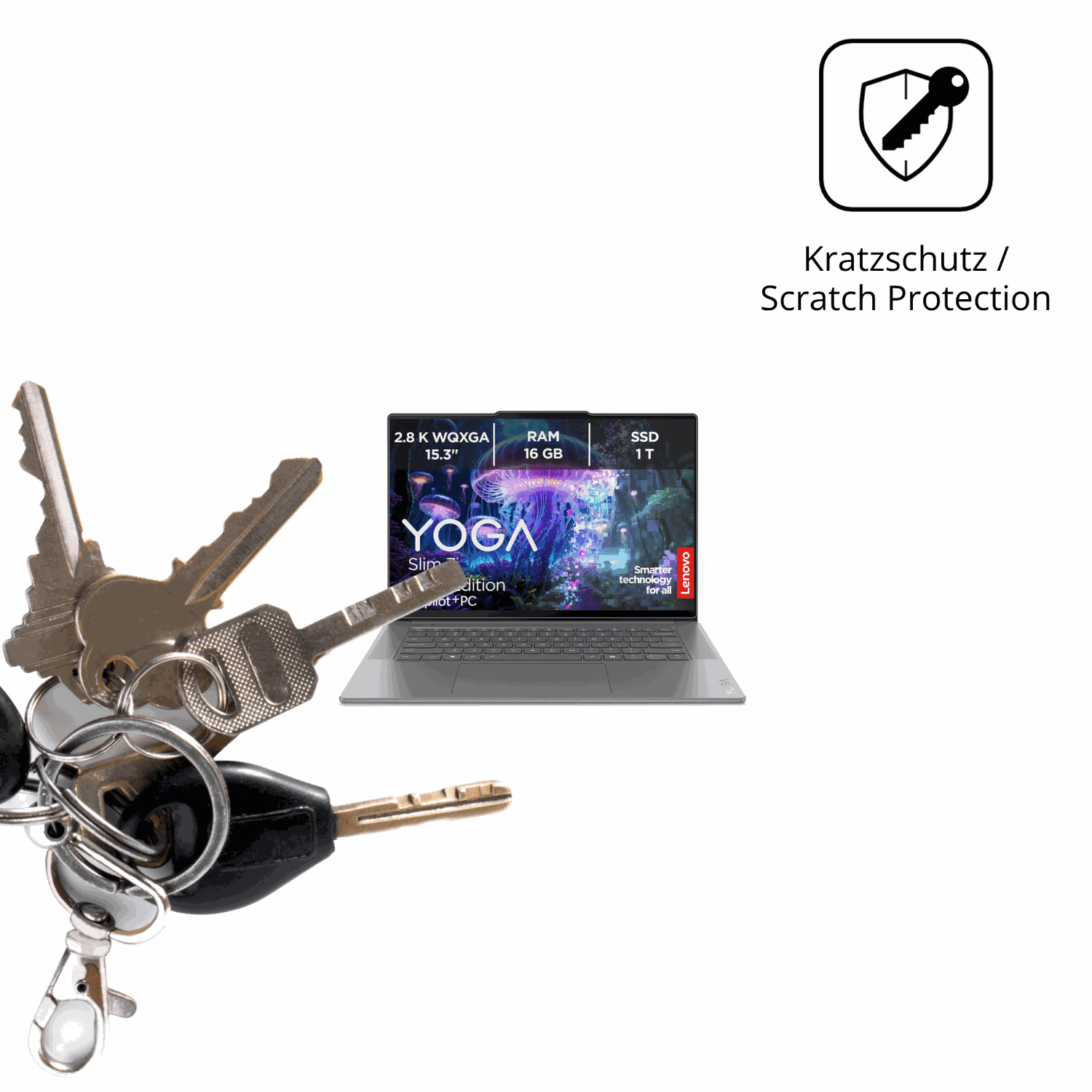 Schutz gegen Kratzer auf dem Lenovo Slim 7i Ultra Gen 11 14 Zoll Glas durch Schlüssel oder Ähnliches