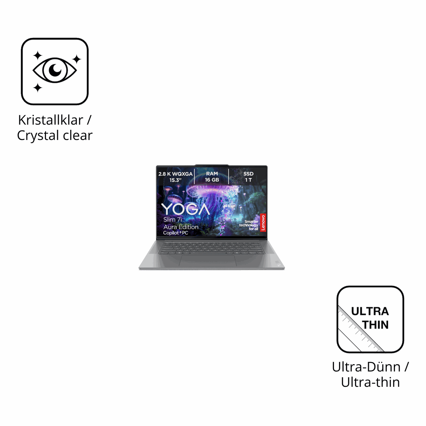 Dünne und klare Folie passend zugeschnitten für Lenovo Slim 7i Ultra Gen 11 14 Zoll