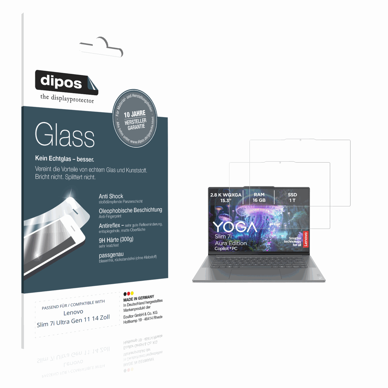 Matte Displayschutzfolie von dipos passend für Lenovo Slim 7i Ultra Gen 11 14 Zoll, 9H kratzfest und blasenfrei montiert