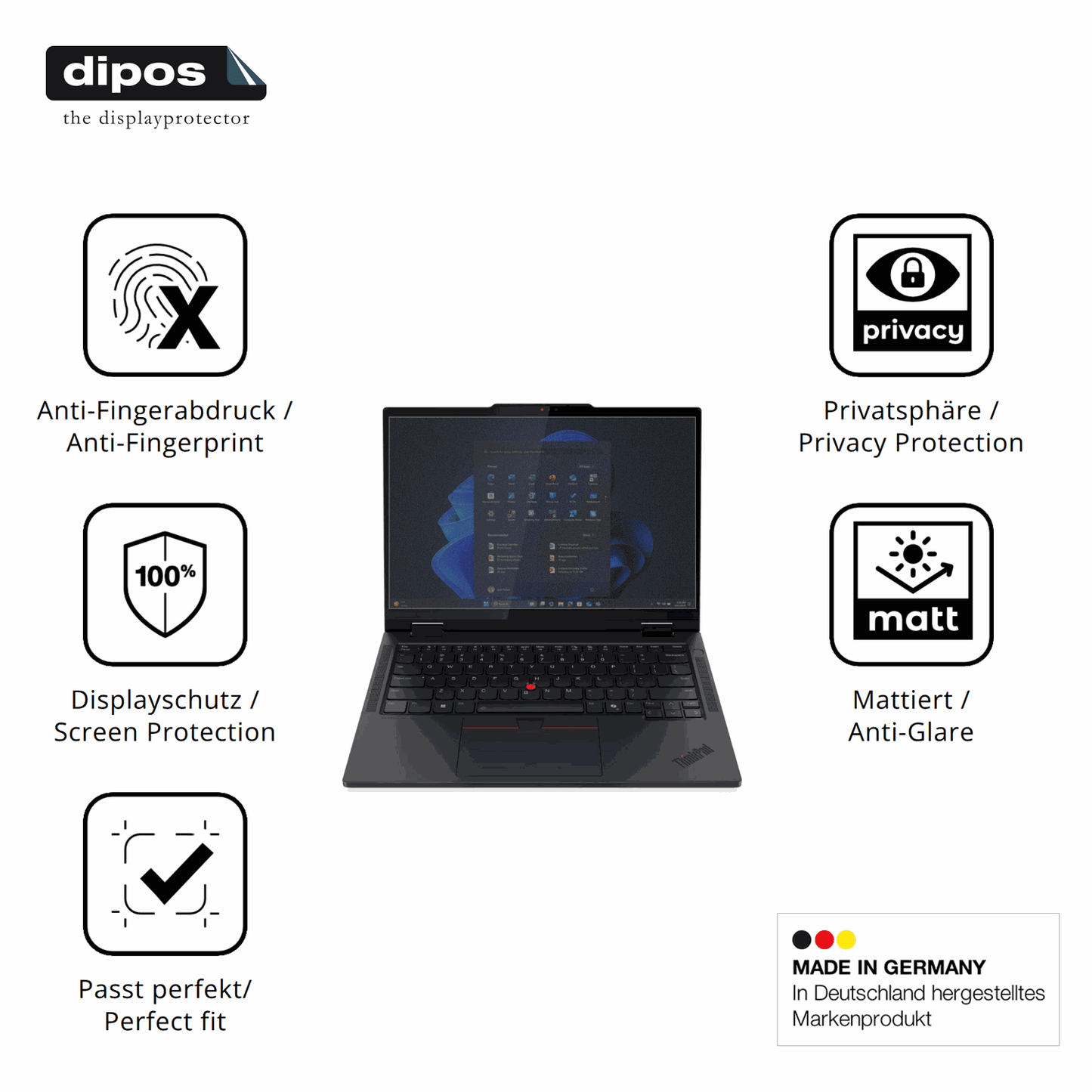 Privatsphäre-Schutz durch Sichtschutz-Folie passend zugeschnitten für Lenovo T14s 2-in-1 G1