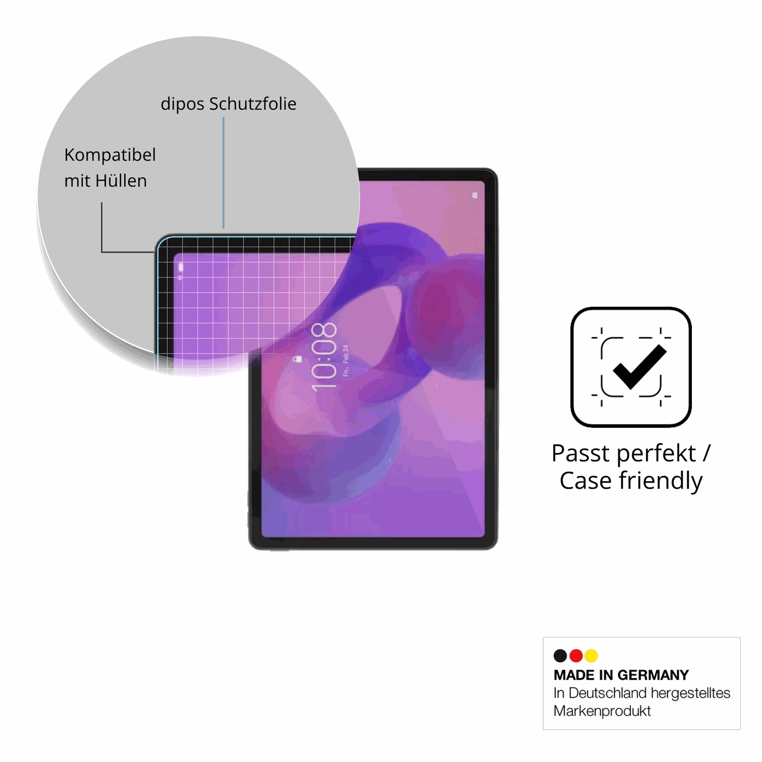 Schutzfolie mit optimaler Passform, zur Verwendung mit Hüllen geeignet