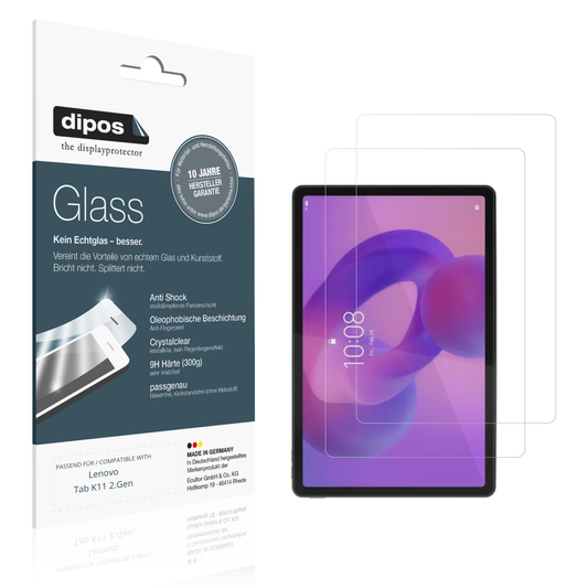 Klare Displayschutzfolie von dipos passend für lenovotab k11 2.gen, 9H kratzfest und blasenfrei montiert