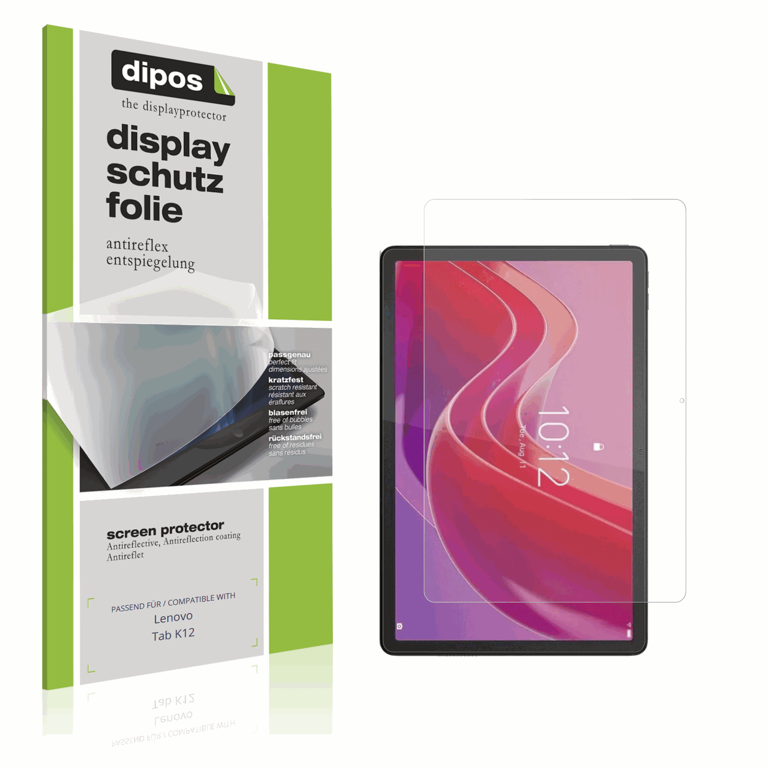 Matte Displayschutzfolie von dipos passend für Lenovo Tab K12, präziser Zuschnitt und blasenfrei montiert