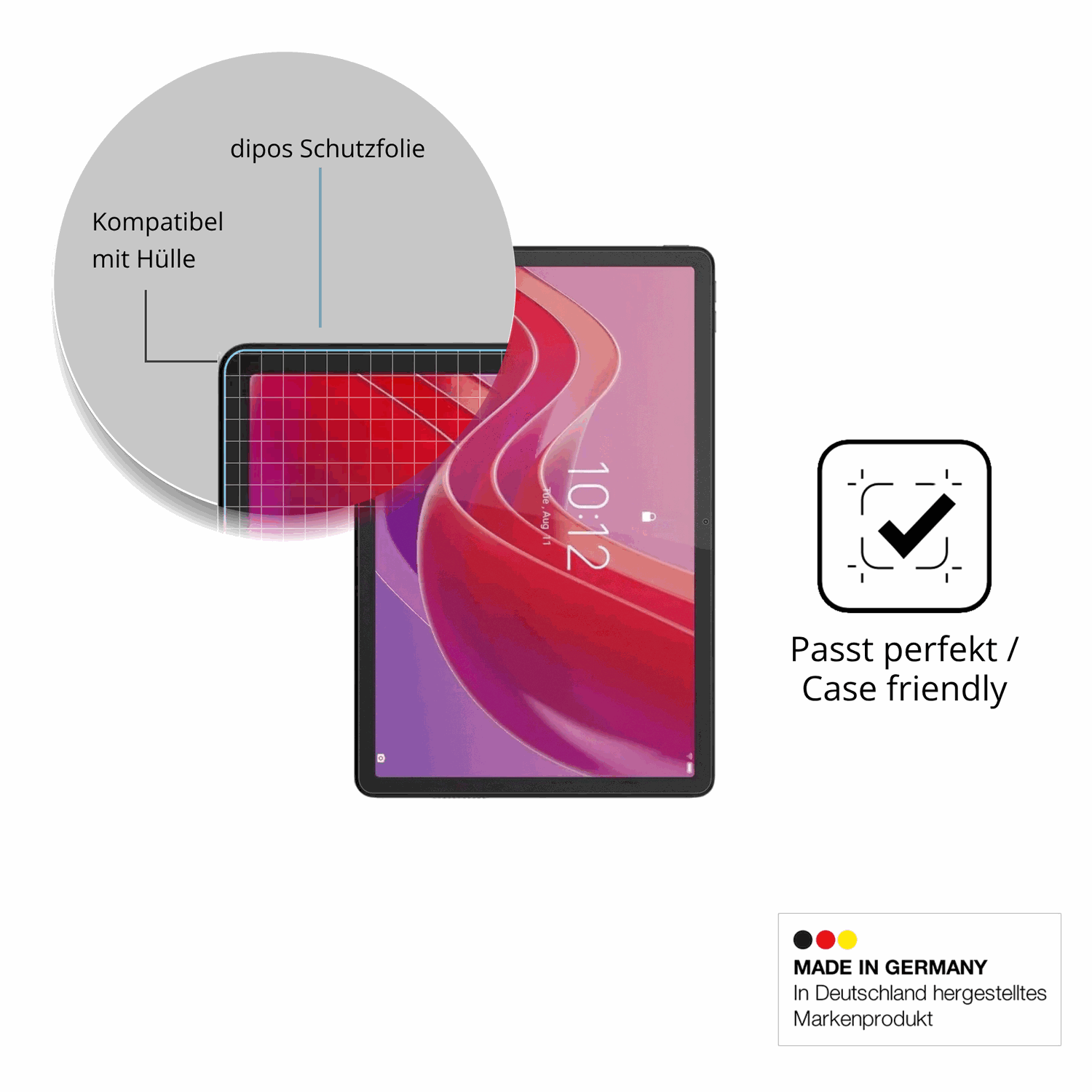 Schutzfolie mit optimaler Passform, zur Verwendung mit Hüllen geeignet