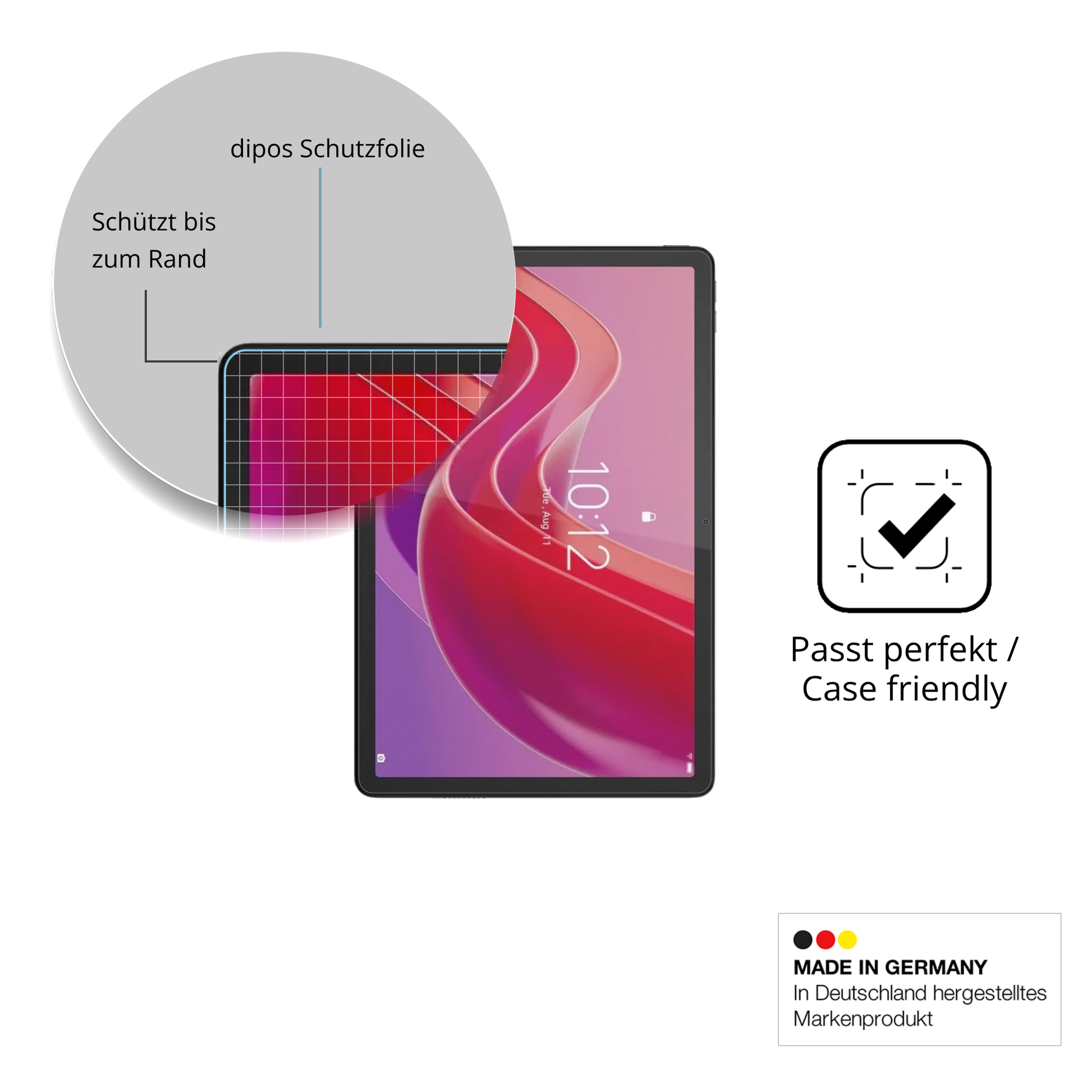 Schutzglasfolie mit optimaler Passform, zur Verwendung mit Hüllen geeignet