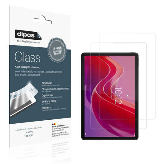 Klare Displayschutzfolie von dipos passend für Lenovo Tab K12, 9H kratzfest und blasenfrei montiert