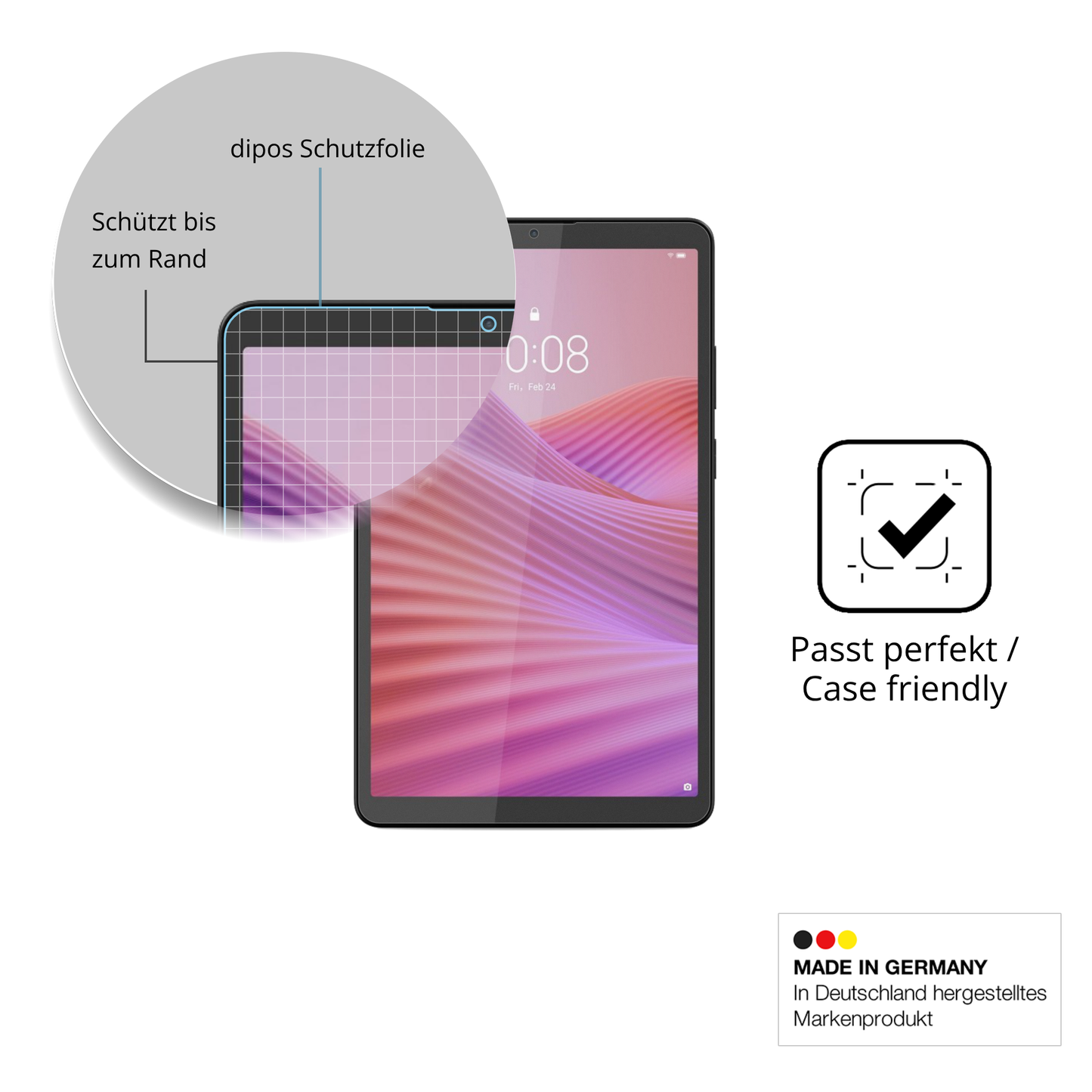 Schutzglasfolie mit optimaler Passform, zur Verwendung mit Hüllen geeignet