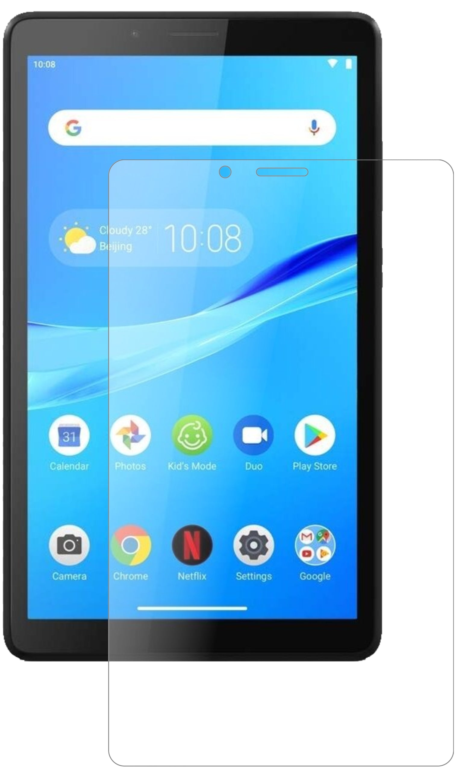 LenovoTab M7 mit aufgebrachter dipos Panzerfolie, die lästige Fingerabdrücke minimiert