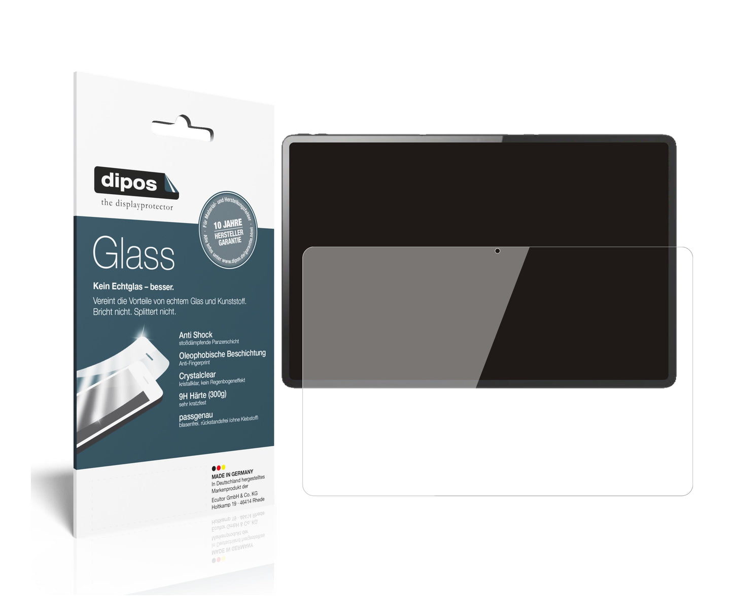 Klare Displayschutzfolie von dipos passend für Lenovo Tab P12 Pro, 9H kratzfest und blasenfrei montiert
