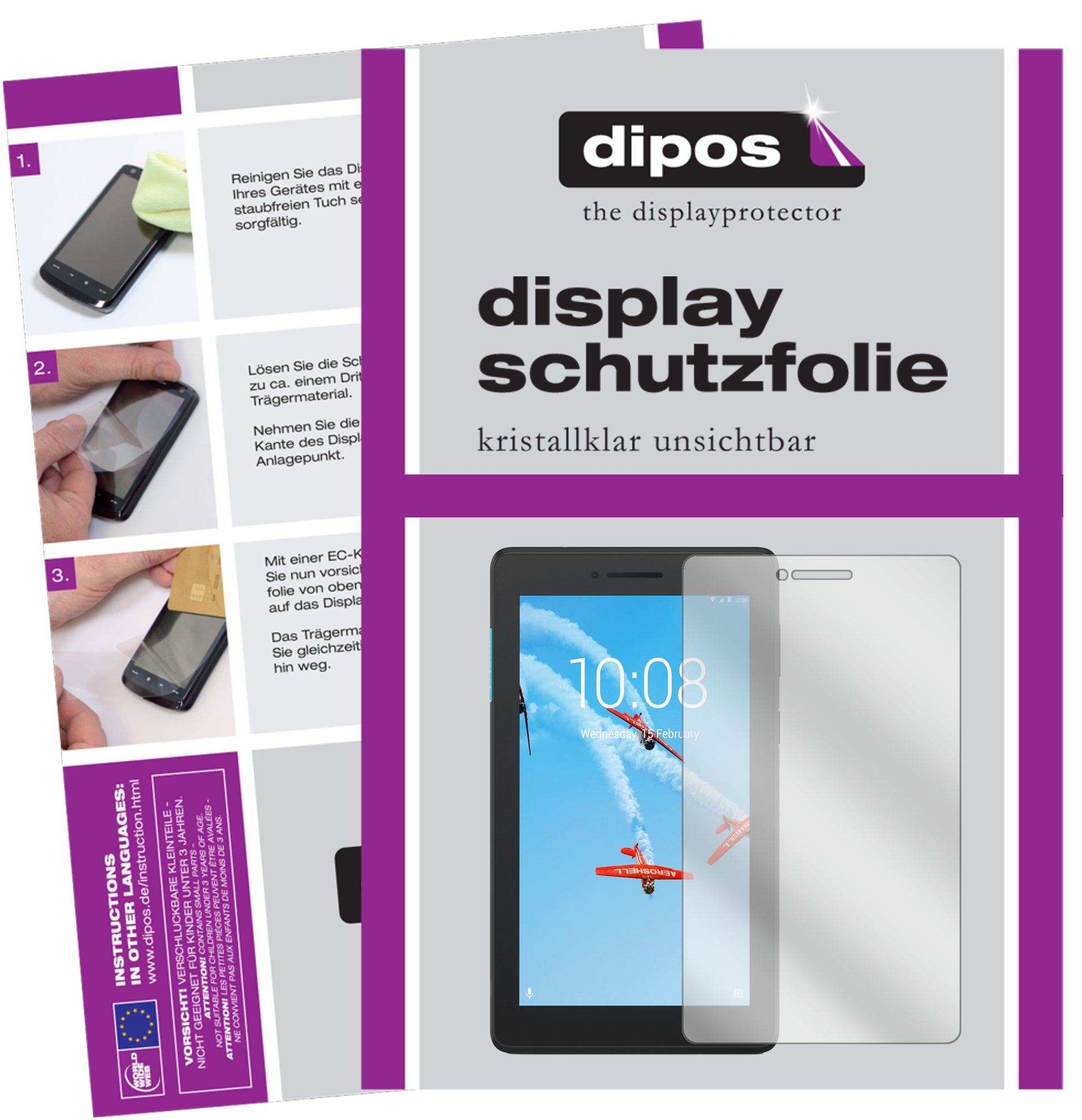 Klare Displayschutzfolie von dipos passend für Lenovo TB-7104F, präziser Zuschnitt und blasenfrei montiert