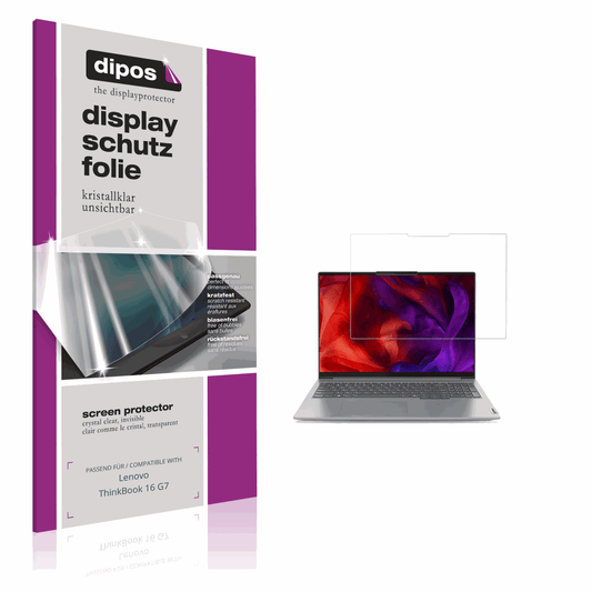 Klare Displayschutzfolie von dipos passend für Lenovo ThinkBook 16 G7, präziser Zuschnitt und blasenfrei montiert