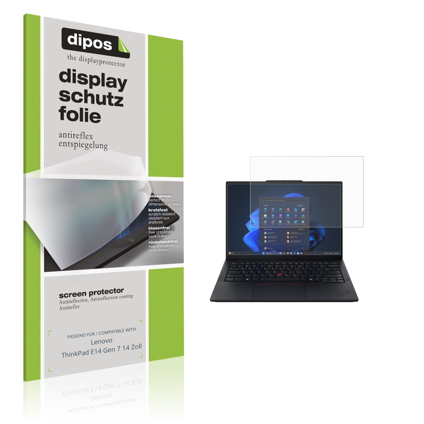 Matte Displayschutzfolie von dipos passend für Lenovo Thinkpad E14 Gen7 14 Zoll, präziser Zuschnitt und blasenfrei montiert