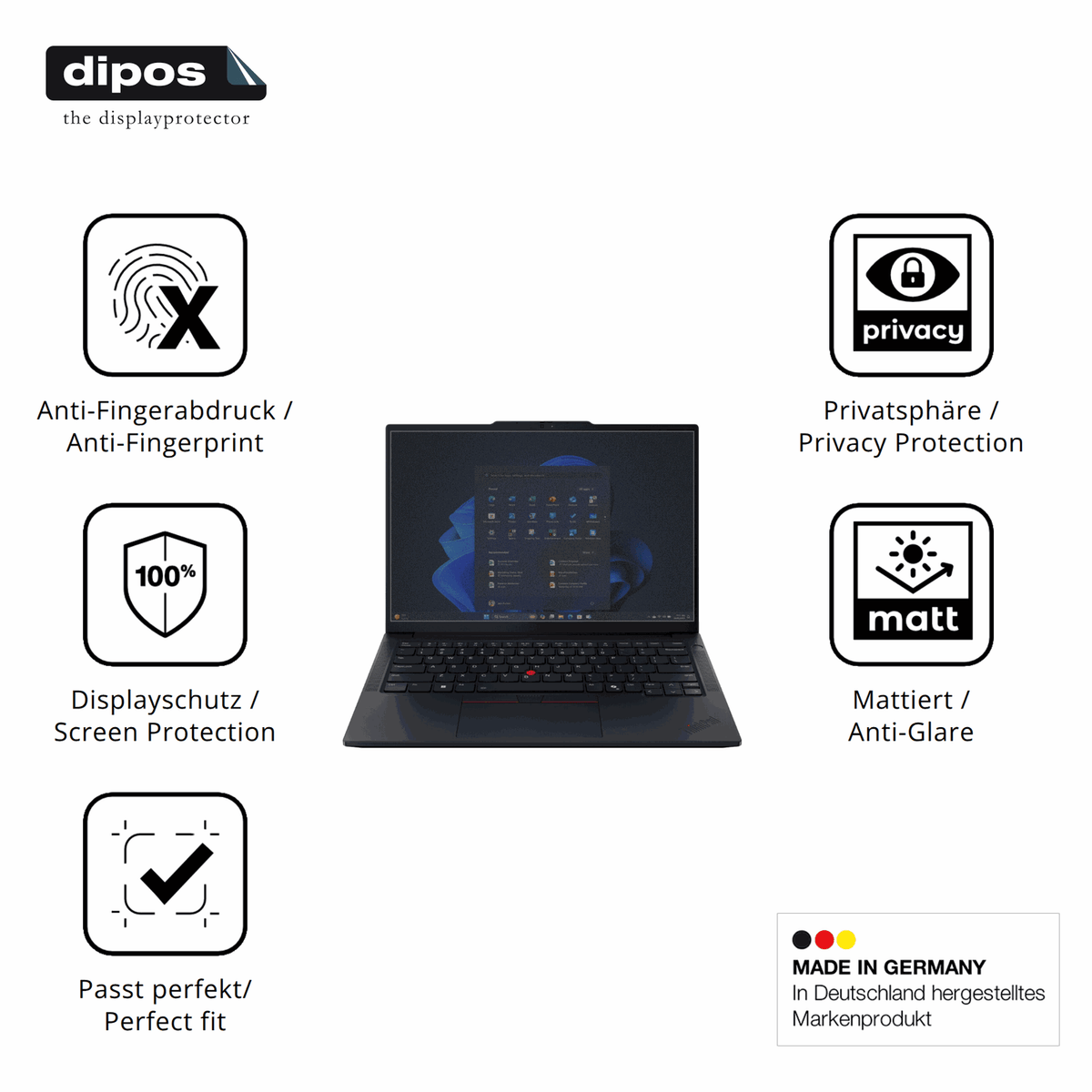 Privatsphäre-Schutz durch Sichtschutz-Folie passend zugeschnitten für Lenovo Thinkpad E14 Gen7 14 Zoll