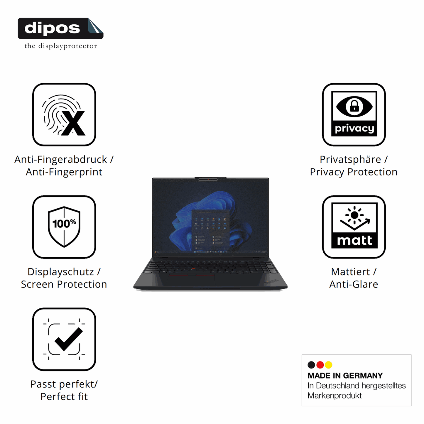Privatsphäre-Schutz durch Sichtschutz-Folie passend zugeschnitten für Lenovo ThinkPad L16 G2