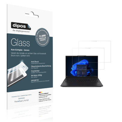 Klare Displayschutzfolie von dipos passend für Lenovo ThinkPad L16 G2, 9H kratzfest und blasenfrei montiert