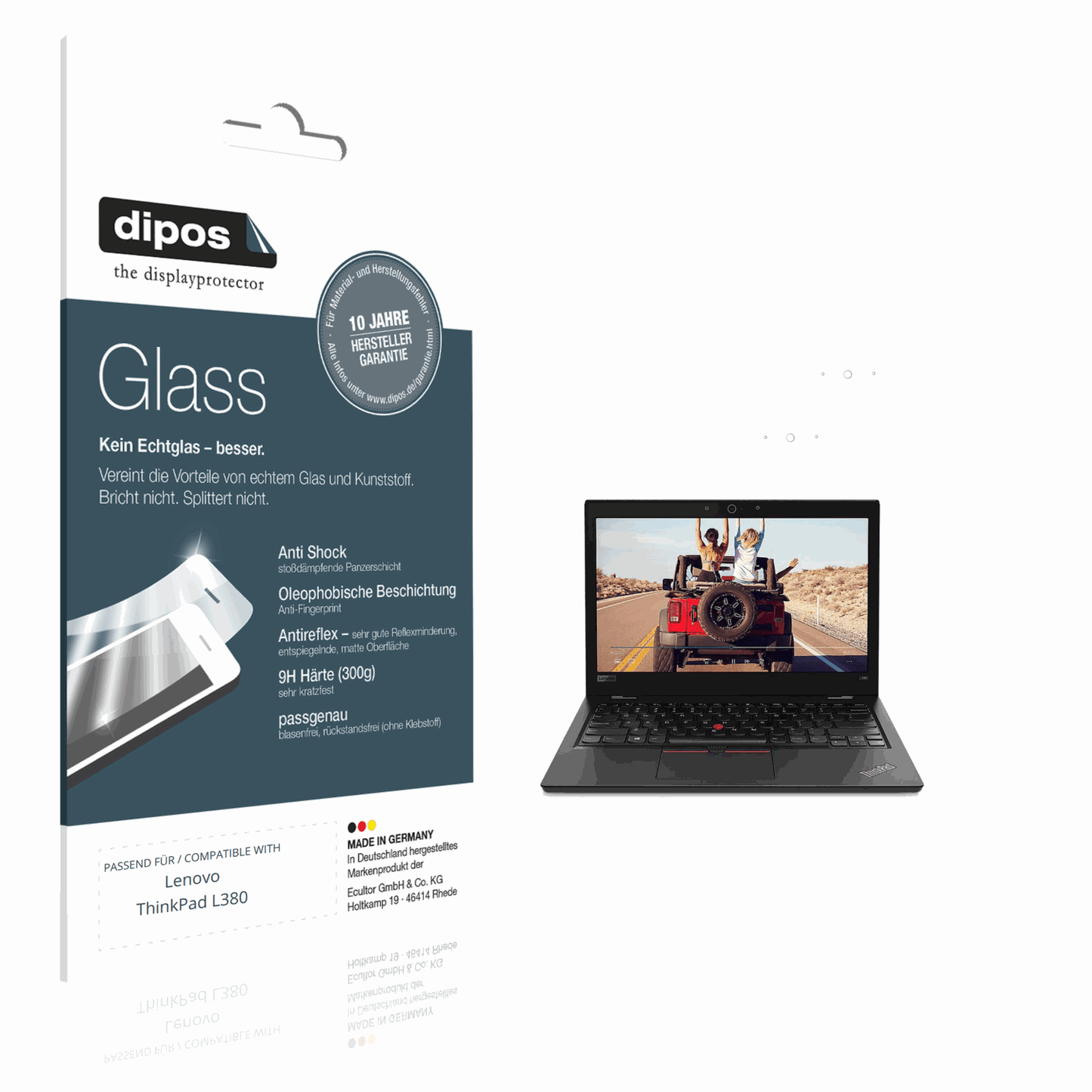 Matte Displayschutzfolie von dipos passend für Lenovo ThinkPad L380, 9H kratzfest und blasenfrei montiert
