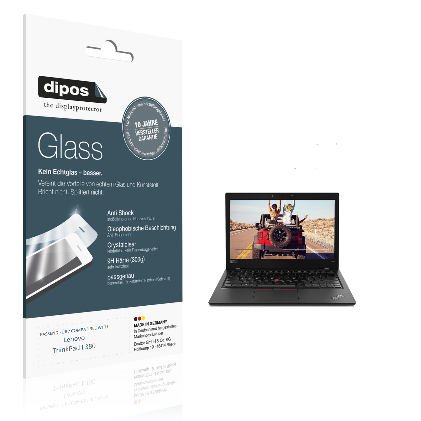Klare Displayschutzfolie von dipos passend für Lenovo ThinkPad L380, 9H kratzfest und blasenfrei montiert