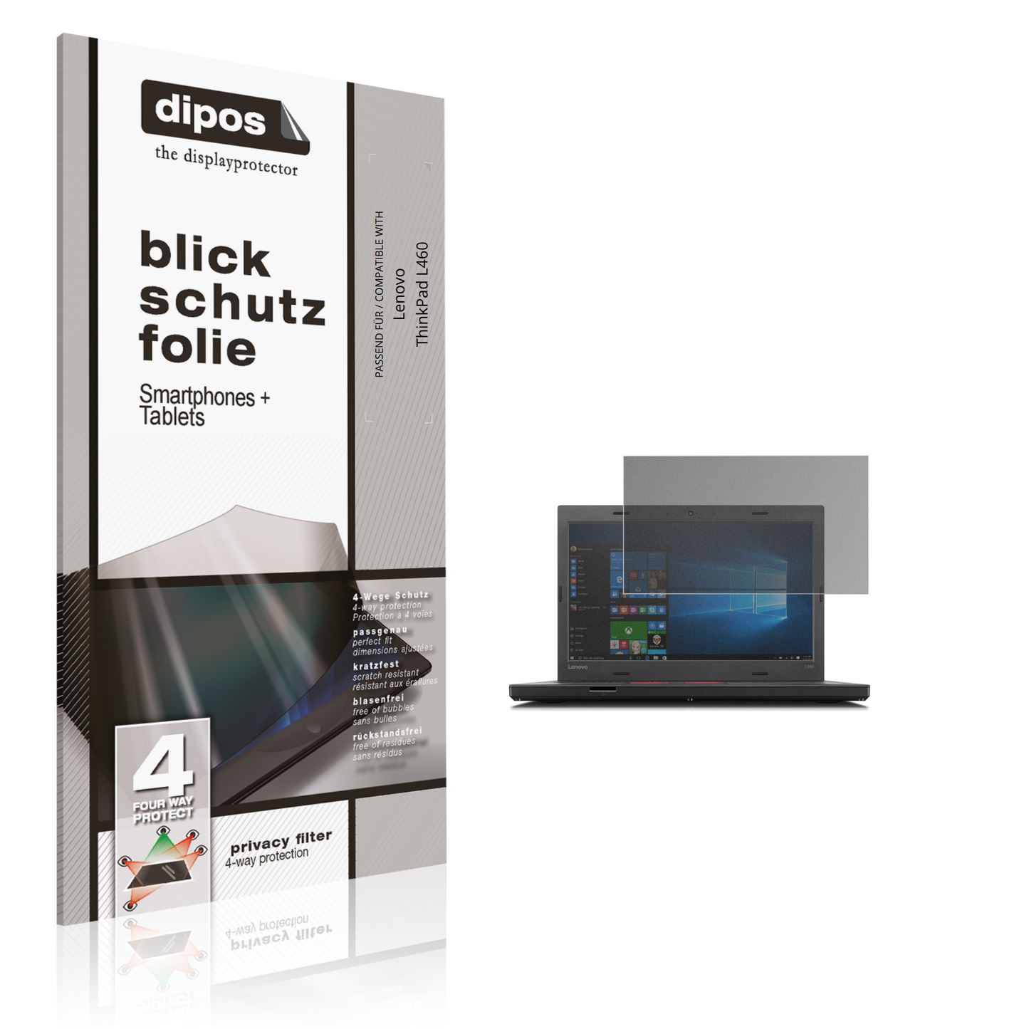 Blickschutzfolie von dipos passend für Lenovo ThinkPad L460, präziser Zuschnitt und blasenfrei montiert