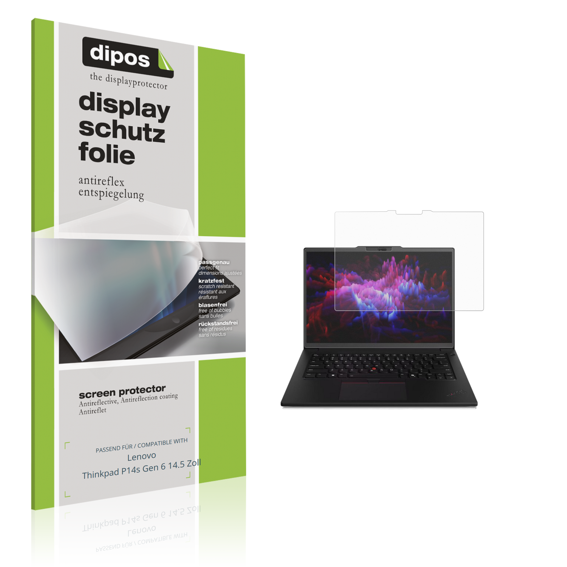 Matte Displayschutzfolie von dipos passend für lenovothinkpad p14s gen 6 14.5 zoll, präziser Zuschnitt und blasenfrei montiert