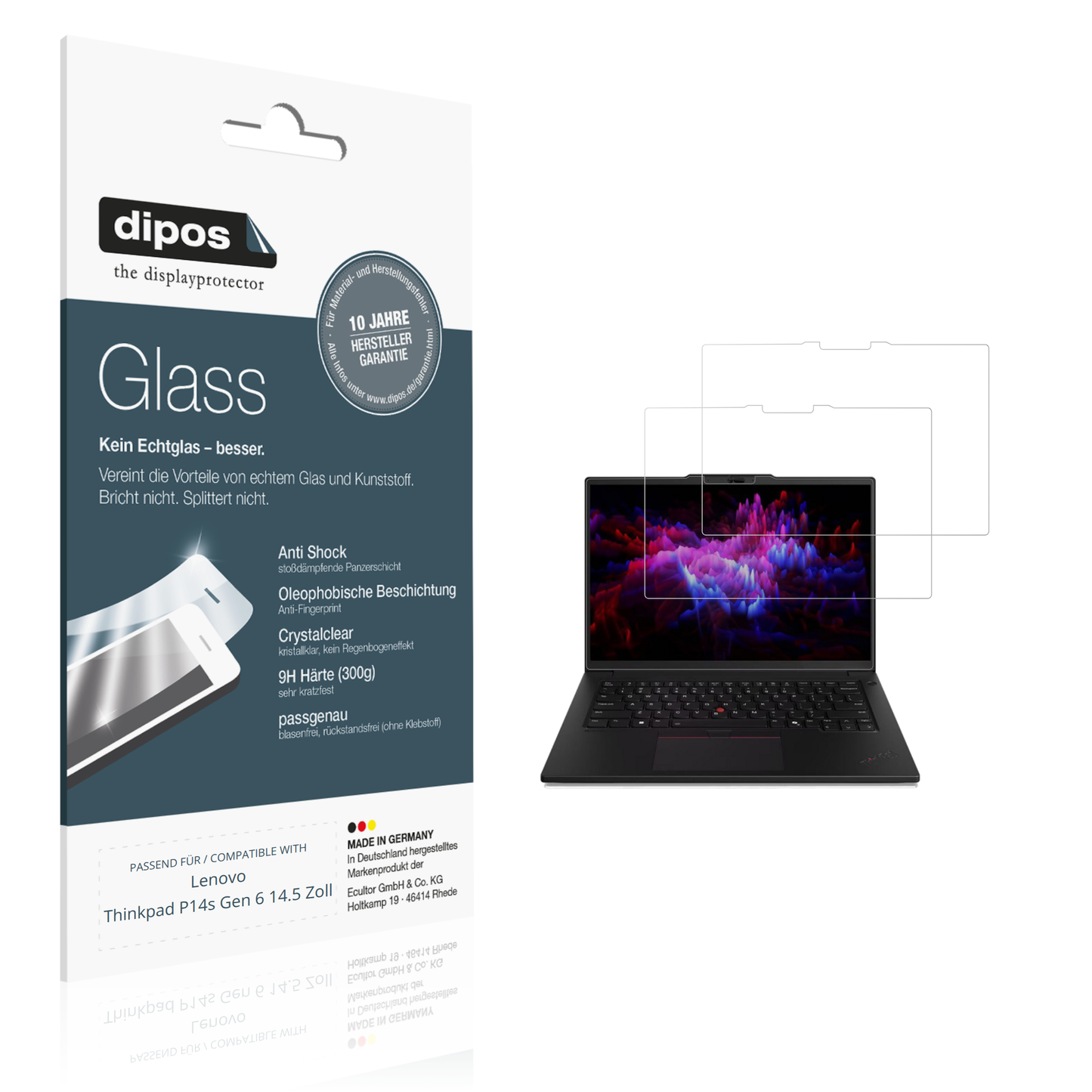 Klare Displayschutzfolie von dipos passend für lenovothinkpad p14s gen 6 14.5 zoll, 9H kratzfest und blasenfrei montiert