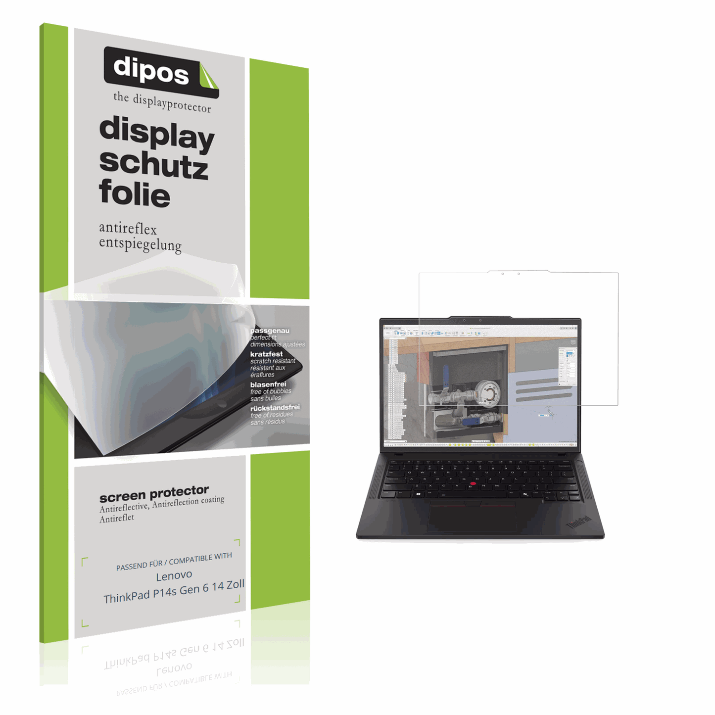 Matte Displayschutzfolie von dipos passend für Lenovo ThinkPad P14s Gen 6 14 Zoll, präziser Zuschnitt und blasenfrei montiert