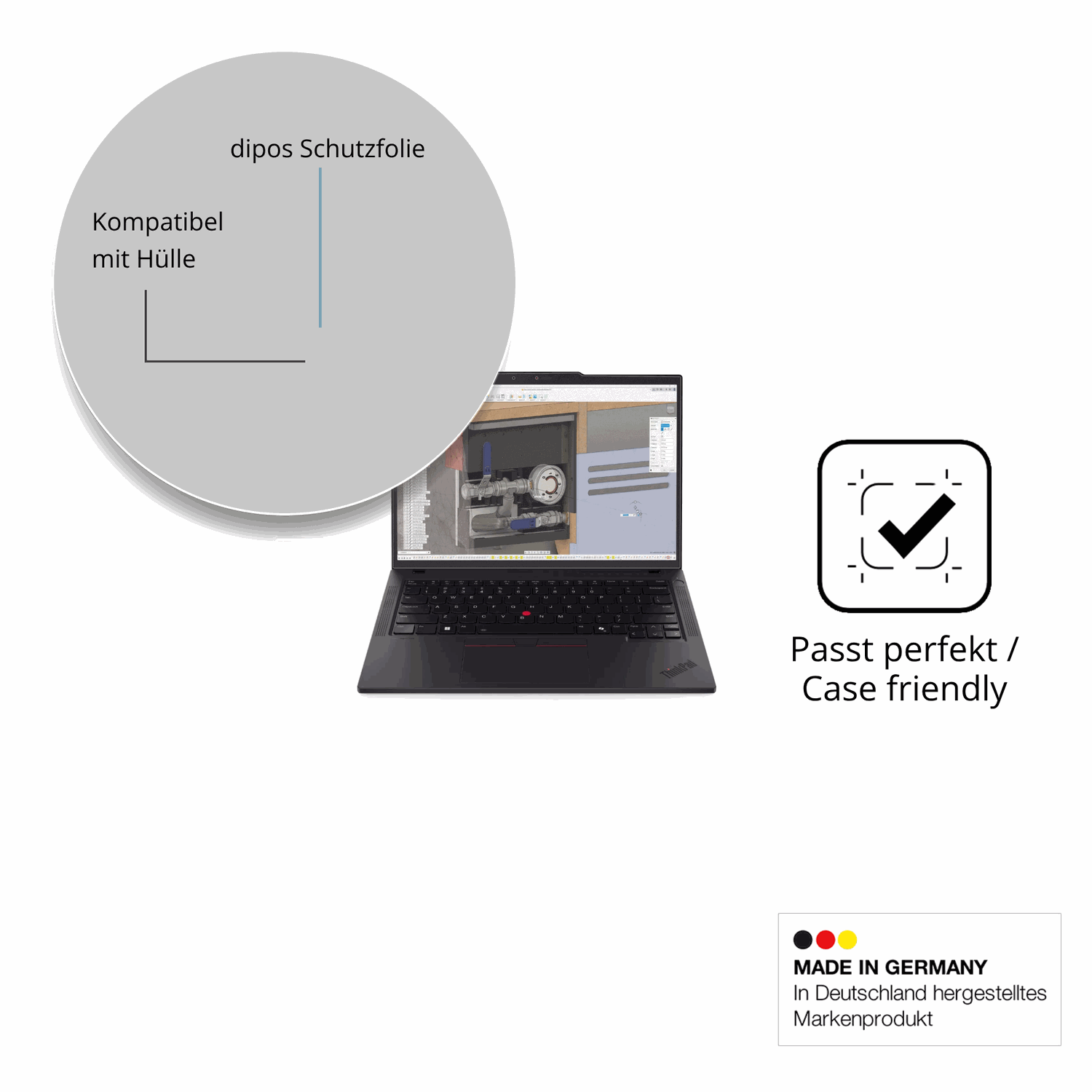 Schutzfolie mit optimaler Passform, zur Verwendung mit Hüllen geeignet
