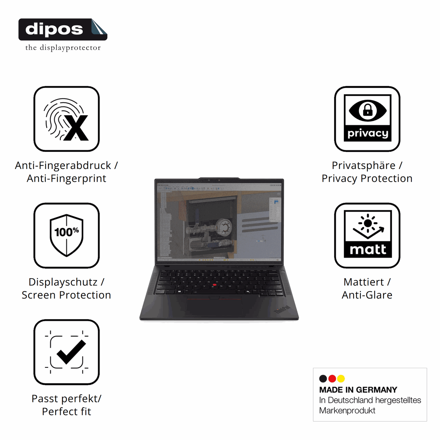 Privatsphäre-Schutz durch Sichtschutz-Folie passend zugeschnitten für Lenovo ThinkPad P14s Gen 6 14 Zoll