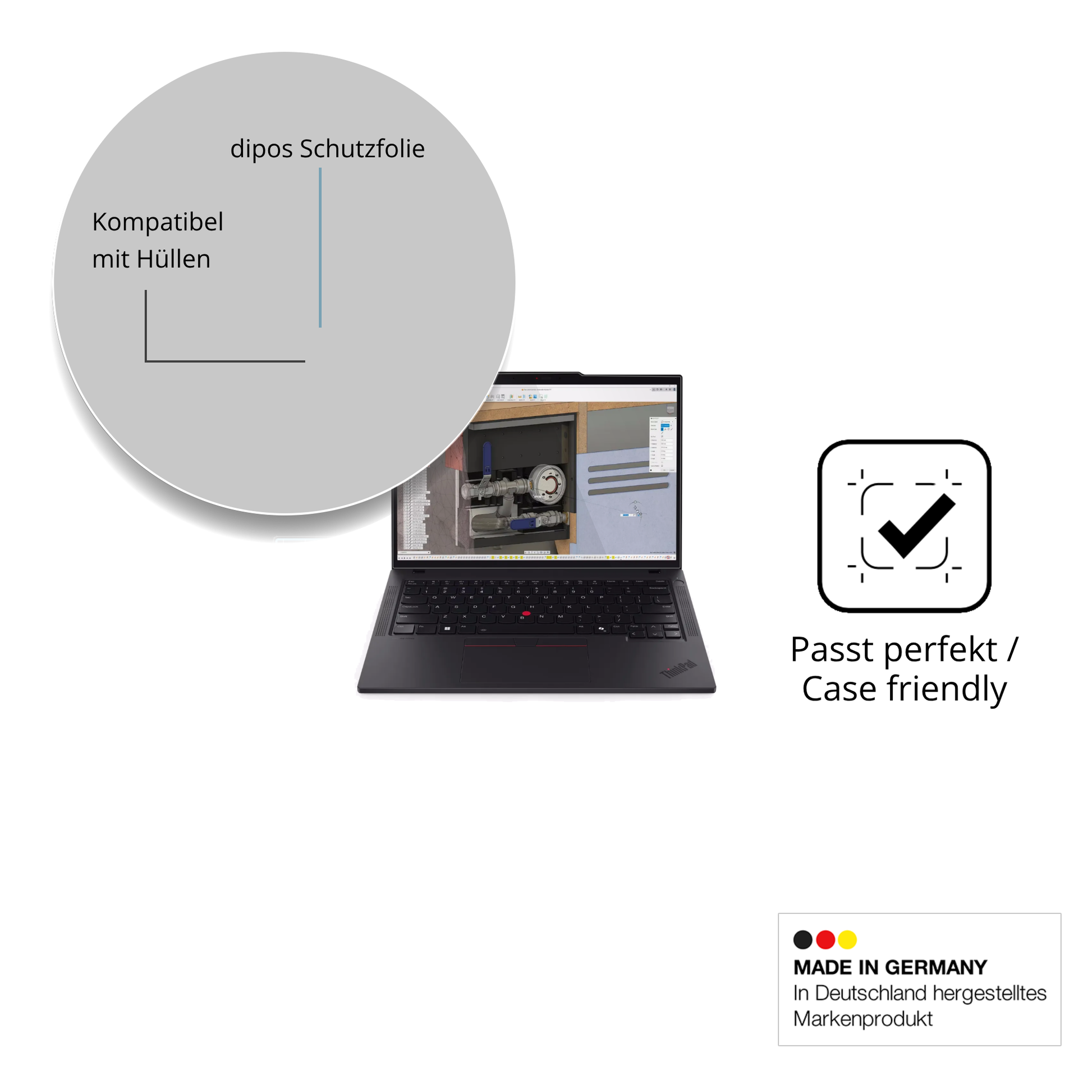 Schutzfolie mit optimaler Passform, zur Verwendung mit Hüllen geeignet