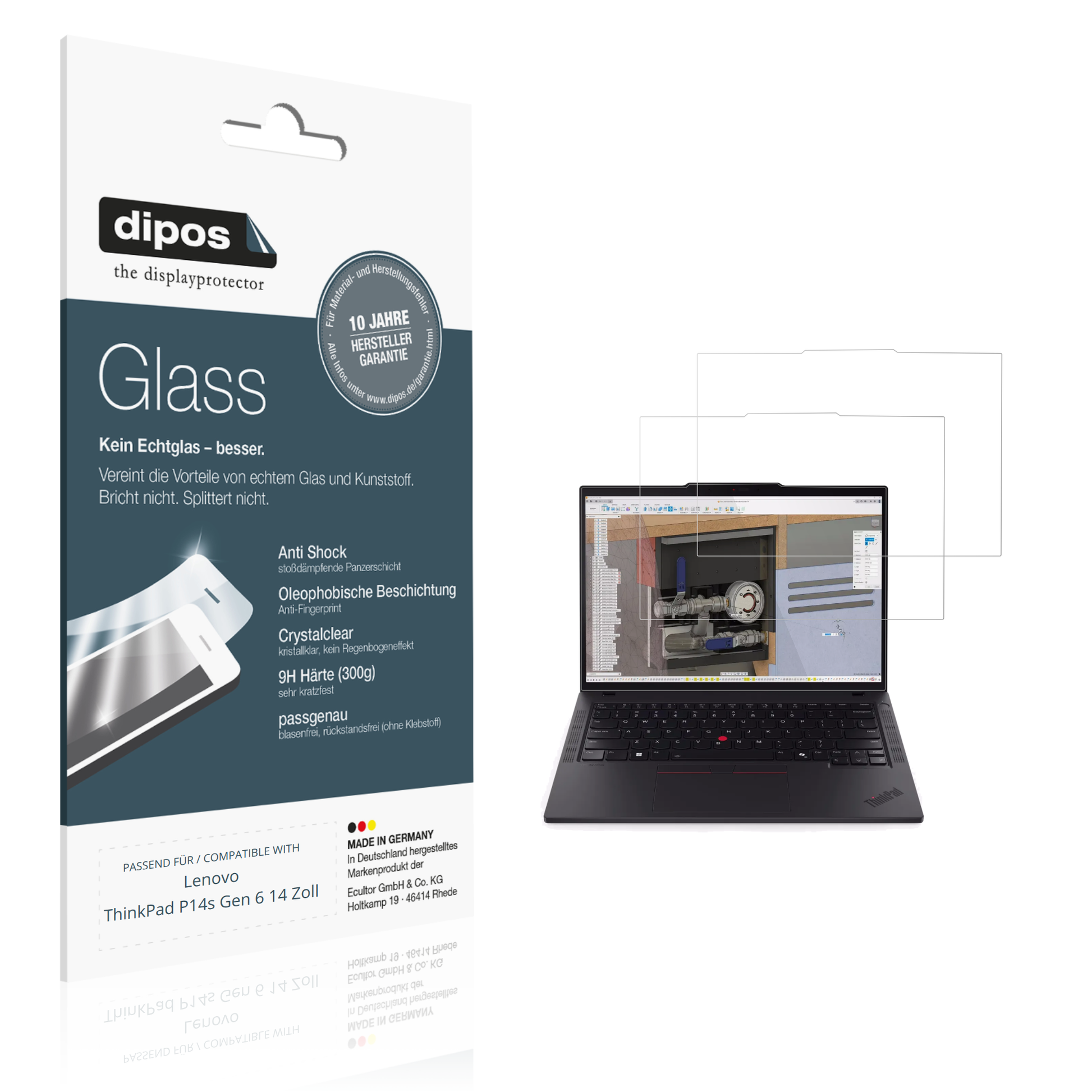 Klare Displayschutzfolie von dipos passend für Lenovo ThinkPad P14s Gen 6 14 Zoll, 9H kratzfest und blasenfrei montiert