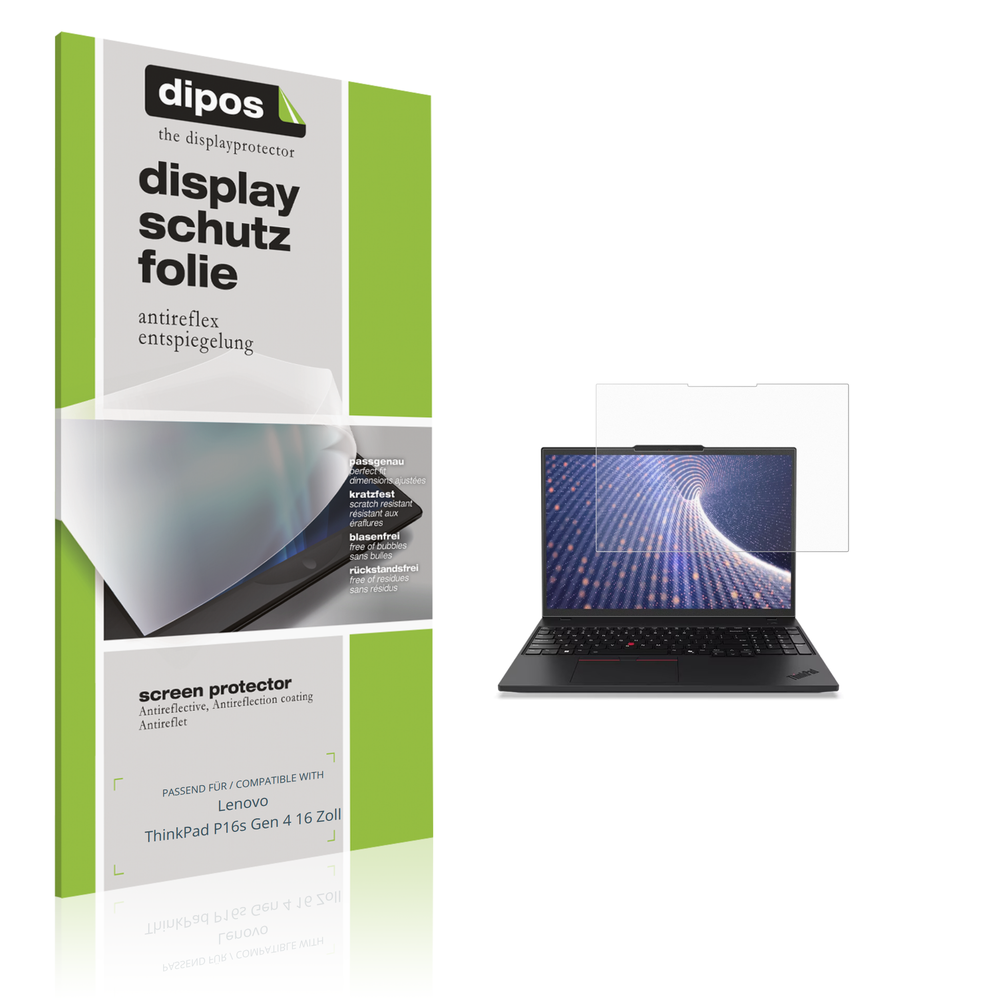 Matte Displayschutzfolie von dipos passend für Lenovo ThinkPad P16s Gen 4 16 Zoll, präziser Zuschnitt und blasenfrei montiert