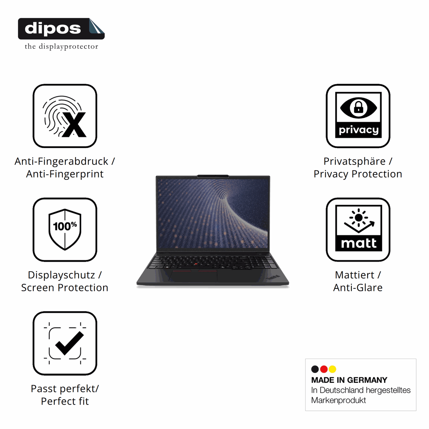 Privatsphäre-Schutz durch Sichtschutz-Folie passend zugeschnitten für Lenovo ThinkPad P16s Gen 4 16 Zoll