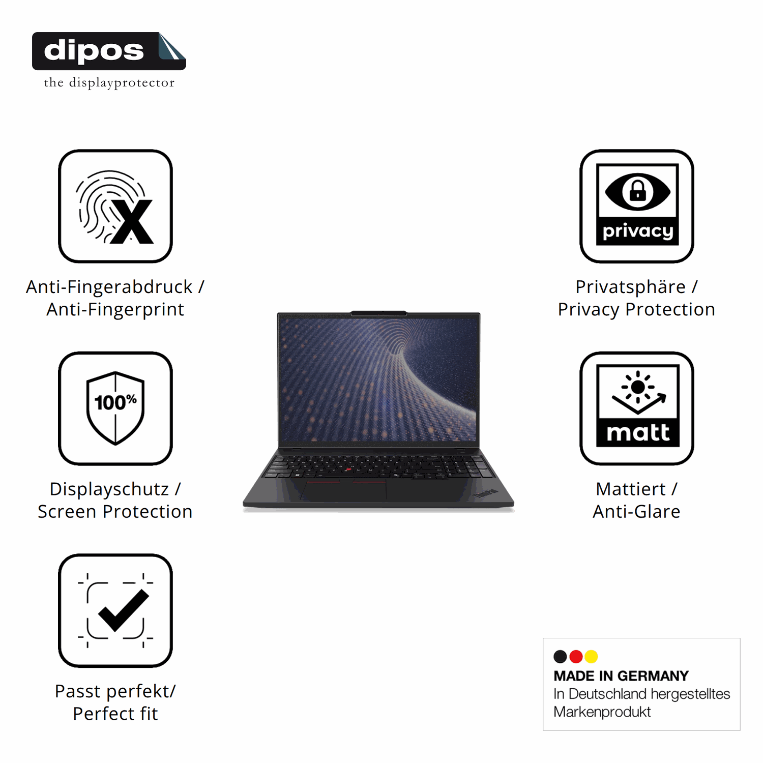 Privatsphäre-Schutz durch Sichtschutz-Folie passend zugeschnitten für Lenovo ThinkPad P16s Gen 4 16 Zoll