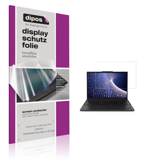 Klare Displayschutzfolie von dipos passend für Lenovo ThinkPad P16s Gen 4 16 Zoll, präziser Zuschnitt und blasenfrei montiert