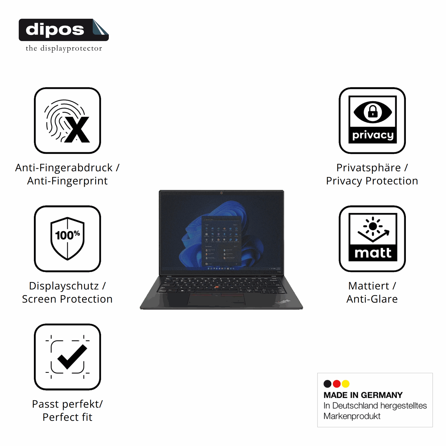 Privatsphäre-Schutz durch Sichtschutz-Folie passend zugeschnitten für Lenovo ThinkPad T14 Gen 4 14 Zoll