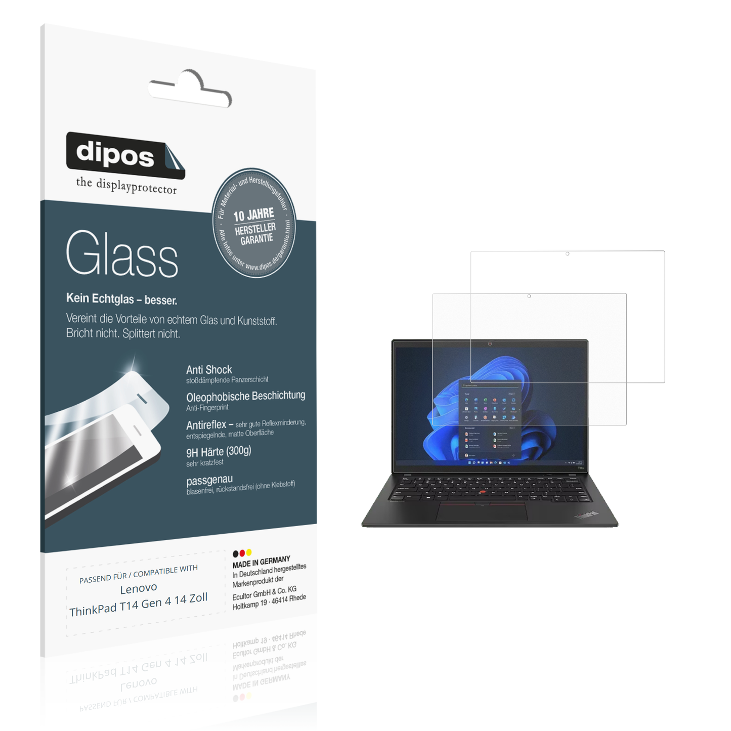 Matte Displayschutzfolie von dipos passend für Lenovo ThinkPad T14 Gen 4 14 Zoll, 9H kratzfest und blasenfrei montiert