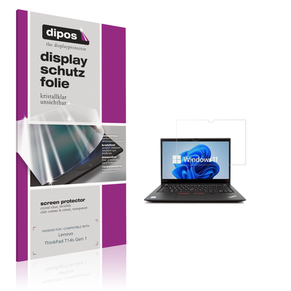Klare Displayschutzfolie von dipos passend für Lenovo ThinkPad T14s Gen 1, präziser Zuschnitt und blasenfrei montiert