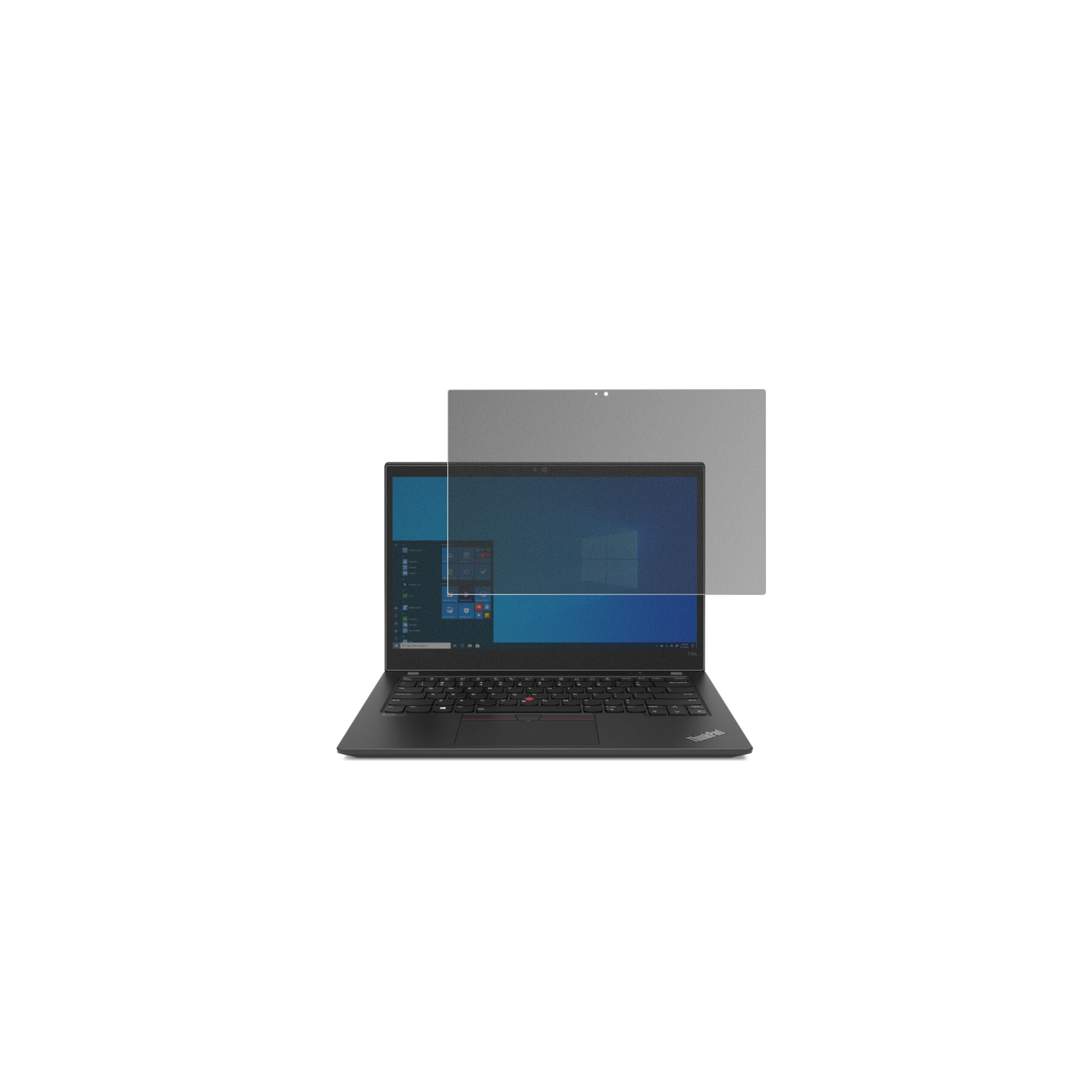 LenovoThinkPad T14s Gen 2 mit aufgebrachtem dipos Displayschutz, der seitliche Einblicke blockiert