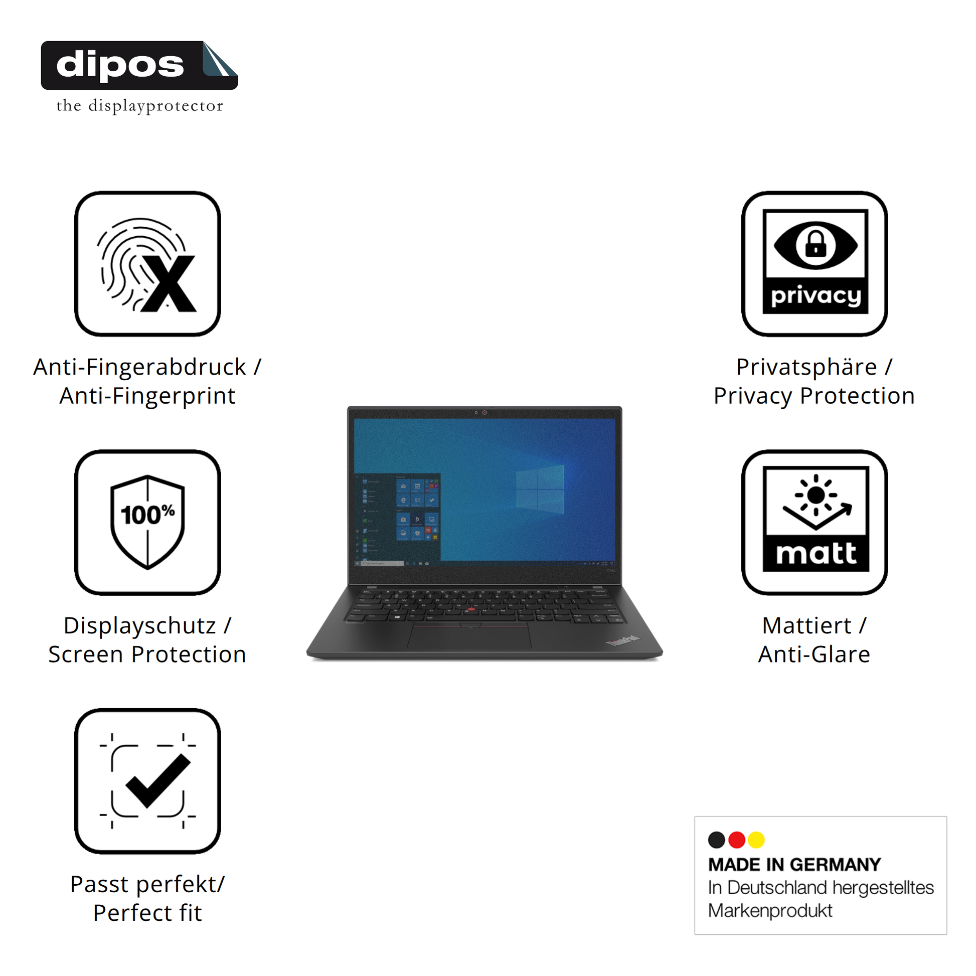 Privatsphäre-Schutz durch Sichtschutz-Folie passend zugeschnitten für Lenovo ThinkPad T14s Gen 2