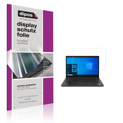 Klare Displayschutzfolie von dipos passend für Lenovo ThinkPad T14s Gen 2, präziser Zuschnitt und blasenfrei montiert