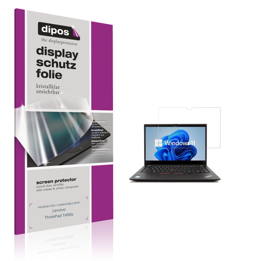 Klare Displayschutzfolie von dipos passend für Lenovo ThinkPad T490s, präziser Zuschnitt und blasenfrei montiert